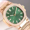 PP 5711 18K Rose Gold Ladies Watch Zielona tarcza Cal.324 SC Automatyczne mechaniczne 28800VPh Wzorne zegarki na rękę na rękę