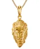 Barato 18 K chapado en oro Vintage para hombre de acero inoxidable cabeza de león colgante de diamantes de imitación collar Dropship6298040