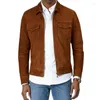 Men's Jackets Brown Retro Suede Leather Denim Style Jacket Fashionable Trend