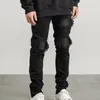 Calças masculinas jeans homens slim fit rasgado streetwear estiramento magro preto rotro buraco biker calças hip hop roupas angustiadas