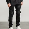 Herrbyxor jeans män smala fit rippade streetwear stretch mager svart rotro hål cyklistbyxor hip hopp orolig kläder