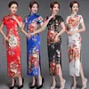 Old Shanghai Elegant Women Satin Qipao Slim 34 Sleeve Long Dress Traditionell kinesisk mandarin krage cheongsam vestidos 240131