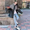 Women's Jackets Checkerboard Patchwork With Plush And Thick Leather Jacket 2024 Winter Korean Loose PU Medium Length Cotton