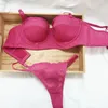 Bras Sets Half Cup Push Up Thin Lined Bra And Thong Set Underwear Soft Breathable Women Intimates French Sexy Lingerie