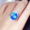 Cluster Rings Natural Real Blue Topaz Luxury Big Ring 925 Sterling Silver 12 16mm 13ct Gemstone Fine Jewelry Women X223281
