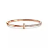 Bracciale rigido v Oro t Donna 18 carati rosa piena di diamanti ampia metà stretta coppieq10