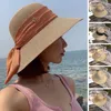 Beralar Kadın Hip Hat Şeriat Bowknot Dekor Lady Sun Katlanır Yuvarlak Dome Plaj Anti-uv Big Brim Güneş Koruyucu