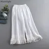 Pantalon Femme Vintage Broderie Dentelle Femmes Coton Lin Été Japonais Kawaii Mori Fille Couleur Solide Lâche Casual Pantalon Court