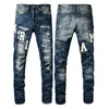 Jeans para hombres Diseñador Jeans elásticos ajustados y perforados para bicicletas Blanco Negro Azul Slim Fit Hip Hop Jeans para hombres 28-40 Amirs de alta calidad