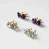 Stud Earrings ER41802 Purple Amethyst Druzy Birthstone Boho Rock Earring Crystal