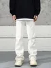 Jeans masculinos calças hip hop homem cowboy calças queimado bootcut branco rebite punk y2k streetwear estética estilo coreano lavado kpop