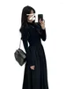 Sıradan Elbiseler Elbise Kadınlar Siyah Yüksek Dereceli Örme Pamuk Yuvarlak Külot Uzun Kollu A-Line Etek Yarım Belvek Bahar ve Sonbahar