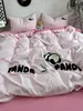 Ultra Soft Bedroom Four Pc Wash Cotton Panda Embroidered Bed Quilt Pillowcase Sheet Student Dormitory 3piece Set 240131