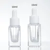 Clear Square Glass Droper Bottle Essential Oil Parfume Bottle 15 ml med vit/svart/guld/silverlock Kormw CRNXM