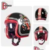 Casques de moto Casque rétro Moto quatre saisons Allemagne Style Vintage FL Face Capacete Hommes Femmes Open Dot Appd Drop Livraison Automobi OTF6I