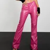 Women's Pants Sexy Low Waist PU Leather Flare Women Vintage Disco Pink Bell-bottom Ladies High Street Black Trousers Clubwear