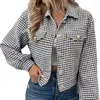 Jaquetas femininas outono inverno senhoras casaco clássico houndstooth padrão mulheres outerwear macio único breasted commute jaqueta para uso diário