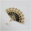 Pimler broşlar broş cor erkek kadın güvenlik pimi retro Çin fan saçaklı pearl uni elmas moda aksesuarları diler desen dağıtım mücevher otapa