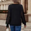 Women's Blouses Women Solid Color V-neck Shirt Lady Regular Fit Stylish Female Lace Patchwork For Spring/autumn