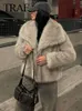 TRAF Woman Vintage Artificial Fur Effect Short Jacket Outerwear Female Warm Plush Coat Lady Casual Lapel Collar Thick Coat 240125