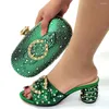 Sandals Fashionable Green High Heel 5.5CM Women Shoes With Rhinestones Decoration African Dressing Pumps Match Purse Set CR127