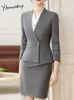 Yitimuceng Slim Women Suits Office Sets Fashion Ladies Single Button Long Sleeve Blazer Casual Solid Skirt 240202