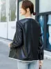 Casaco de couro real feminino 2024 primavera tubo reto curto natural pele carneiro uniforme beisebol solto coreano em torno do pescoço jaqueta