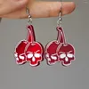 Dangle Oorbellen Ins Rode Kers Skeleton Acryl Drop Voor Vrouwen Meisjes Rvs Oorhaak Hanger Mode-sieraden