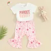 Kleidung Sets Baby Girl Osteroutfit Kurzarm T -Shirt Top Flare Hosen Set 2pcs Kleinkindkleidung