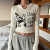 Autumn y2k Top Streetwear Long sleeve Cropped Grunge Clothes Vintage Letter Tshirt Aesthetic Korean Style Chic Slim 240130