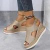 Sandaler 2024 Kvinnors Casual Wedge Comfy Open Toe Glitter Color Golden Summer High-Heeled Sandalias de Mujer