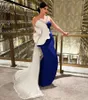 Party Dresses VD Royal Blue Side Slit Prom Handmased Flower Long Tulle Train Evening Saudiarabien Kvinnor bär formell tillfälle klänning