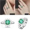 Pierścienie Vintage 100 925 Sterling Sier Jewelry Ring Natural Emerald Creathstone Diamond dla kobiet Rozmiar 5125063628 Downis