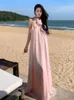 Casual Dresses Women Pink Sexy Club Backless tredimensionell blomma rufsar sundress 2024 Summer Elegant Vacation Party Halter Long Dress