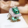 Klaster Pierścienie Klasyczne Lady Flower Tourmaline Emerald Ring Real 925 Srebrny Party Wedding Minda For Women Bridal Jewelry