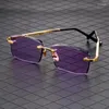 Солнцезащитные очки фиолетовые женские из натурального хрустального камня без оправы, стеклянные солнцезащитные очки с минеральными линзами, женская ретро-титановая оправа, высочайшее качество