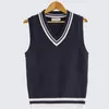 2023 Spring Autumn Men Uniform Vest Fashion V Neck Pullover Boys British Student Sleeveless Waistcoat Tank Tops Sweaters 240119