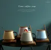 Tasses Nordic Time Tasse en céramique Accueil Café Cadeau Eau Publicité Tasse personnalisée avec couvercle de cuillère