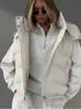 Mulheres grossas cintura casaco 2023 inverno algodão quente moda rua zíper feminino com capuz regata grande bolso sem mangas solto casaco feminino 240216