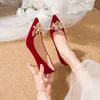 Dress Shoes Bridal 2024 High Heels Pointed Toe Slip On Brief Pumps Lace-Up Sandals Ladies Bride Latest Crystal Spikes Beige 3cm Casual