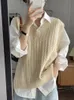 Knitted vest for womens spring and autumn retro casual preparatory style sleeveless sweater for womens loose fitting matching vest 240216