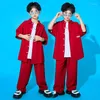 Scene Wear Children's Hip Hop Dance Clothes Boys Red Shirts Loose Pants Performance Outfits Girls Jazz Catwalk Festival DQS9920