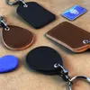 Keychains Vintage PU Leather Keychain Protective Case Door Lock Access Control Tags Proximity Card Elevator Mini Bag Key Tag Ring