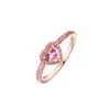 Cluster Rings Fashion Female Rose Gold Sparkling Elevated Heart Ring Pink Stone Sterling Silver Jewelry For Woman Party Proposal