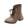 Boots Bibihou Winter Girls Plush Warm Patchwork Stubby Heel Wearable Kids Short Fashion Shoes Size 26-30 For Children