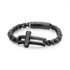 Schakelarmbanden Europese en Amerikaanse persoonlijkheid Titanium stalen armband Roestvrij herenkruis Vierkante parelketting Trendy accessoire