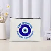 Cosmetic Bags Eco Canvas Travel Toiletry Bag Evil Eye Organizer Women Office Supplies Storage Makeup Pencil Case Ladies Purse