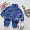 Polar Fleece Suit van kinderen voor kinderen Zipper Tracksuitset voor jongensmeisje Babykleding herfst Winter geïsoleerde sweatshirt broek sportkleding 240127