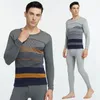 Sous-vêtements thermiques pour hommes, grande taille, en coton, col rond, mi-cou, bas en Jacquard, pantalon Long, costume, automne et hiver