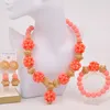 Necklace Earrings Set Fashion Ball Bead African Jewelry Red Coral Nigerian Bridal For Women